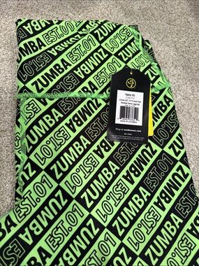 Zumba Fitness Neon Green and Black Logo Print Leggings